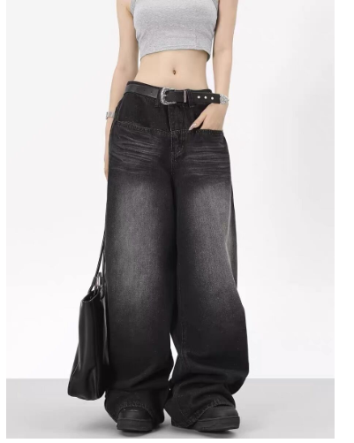 BLACK BAGGY WASHED JEANS